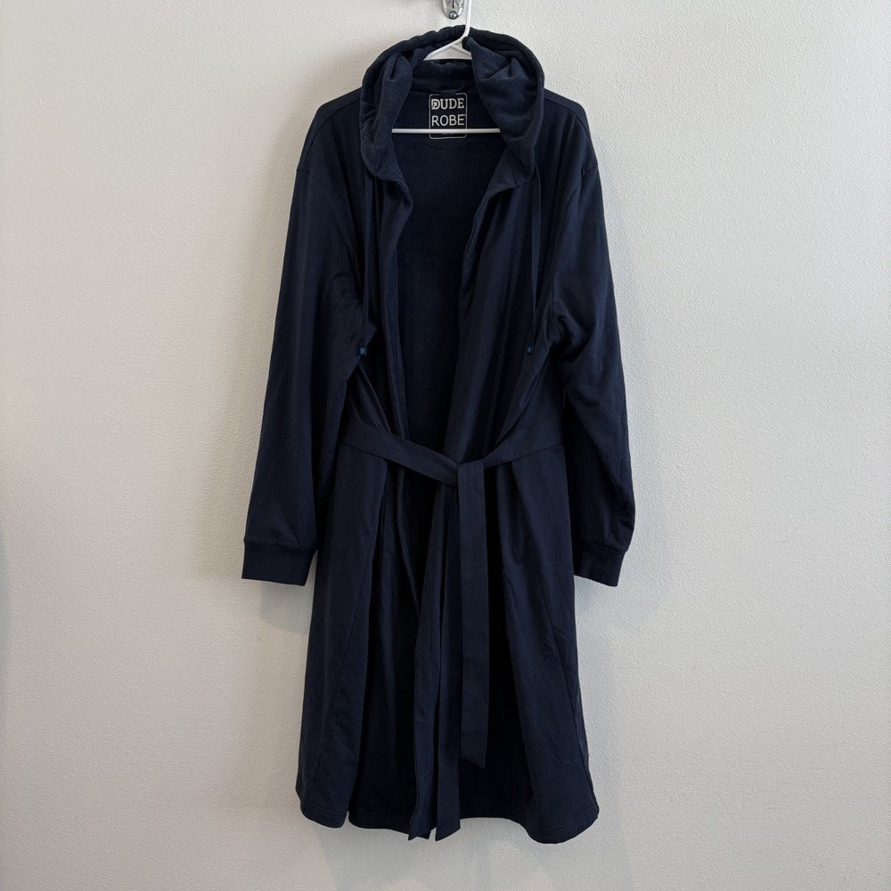 Dude Robe Mens Size L/XL Blue Terry Lined Casual Tie Cotton‎ Long Sleeve